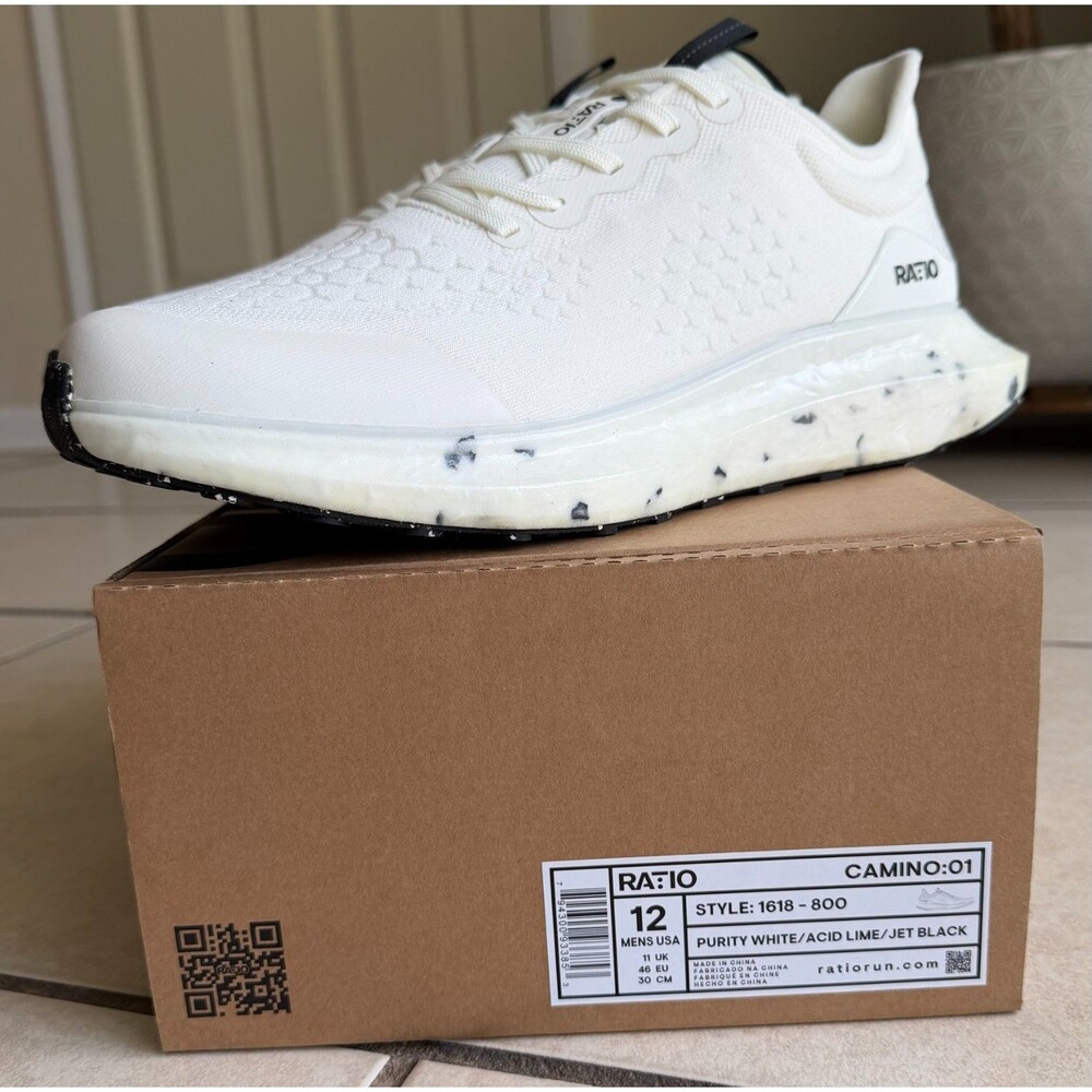 Ratio Camino 01 Men's Running Shoes 1618-800 White Black Lime Size 12 NWB